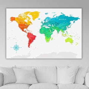 Mapa del mundo educativo imprimible / Póster de mapa del mundo para educación en el hogar / Impresión de mapa del mundo para habitación de niños / Mapa artístico decorativo en tamaño grande y colores brillantes