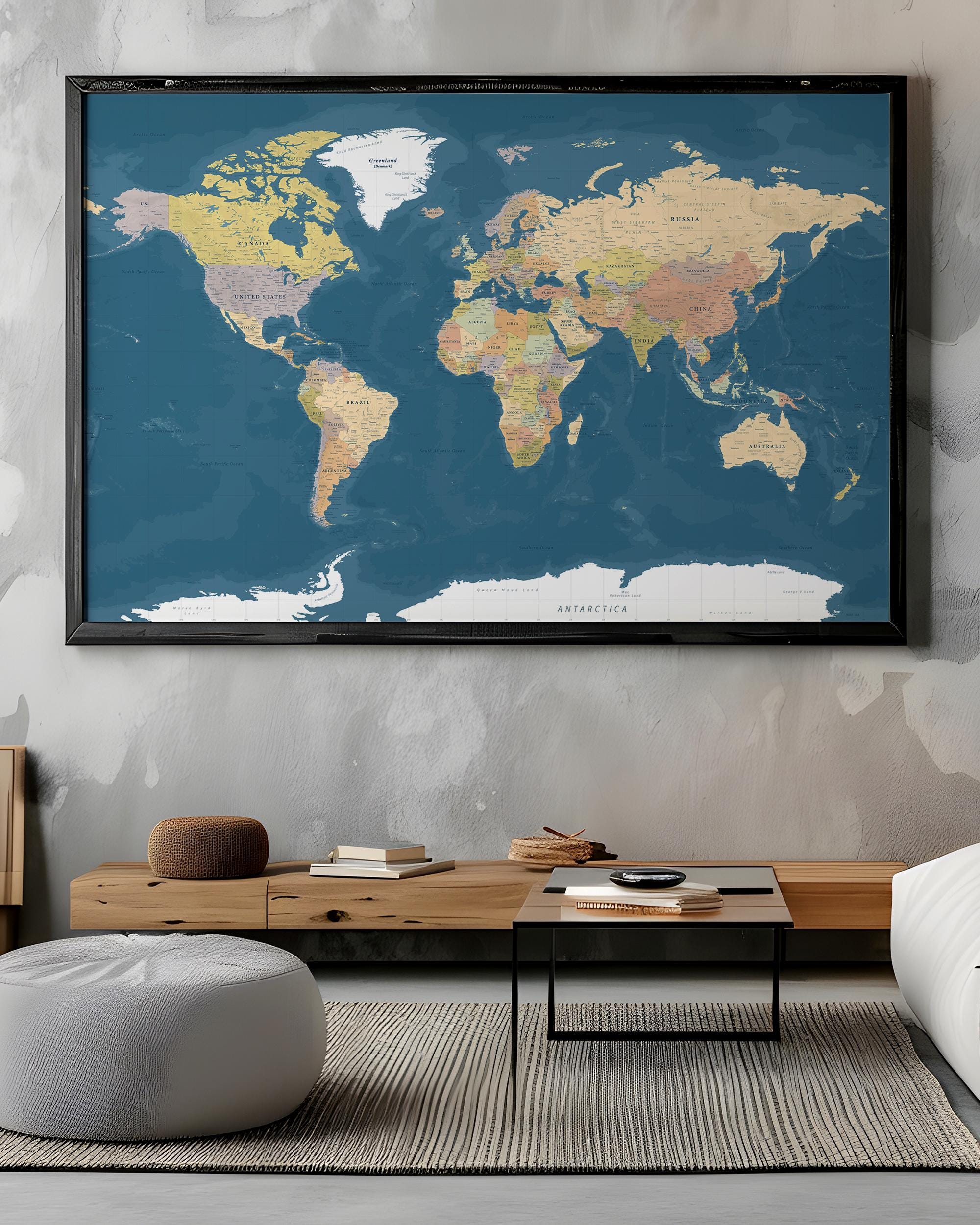 詳細な政治世界地図 ヴィンテージスタイル - 印刷可能な青銅地図