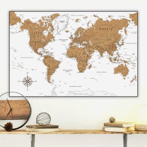 Digitale Weltkarte gold, weiß - hochdetaillierte druckbare Landkarte | Neutrale Weltkarte | Wandkunst Weltkarte für Poster, Wallpaper, Print