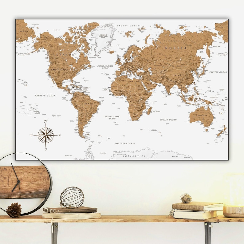 Netural Map Digital World Map - Highly Detailed Printable Neutral Map Wall Art for ...