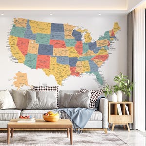 Detailed USA Map Art Print -  Large United States Travel Poster (Digital Download Educational US Map)
