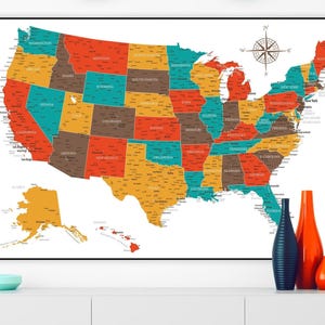 Detailed United States Map Print – USA Wall Art Poster, Travel Map (Digital Download)