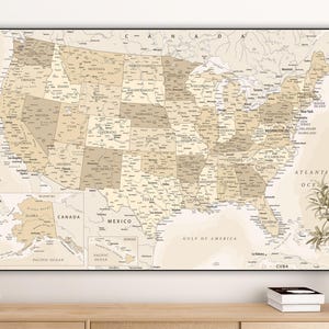 USA Map Wall Art – Detailed Vintage Pastel Style United States Poster (Digital Download) image 12