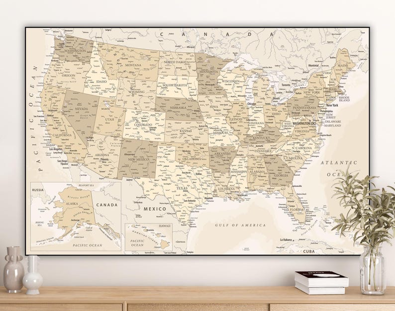 USA Map Wall Art – Detailed Vintage Pastel Style United States Poster (Digital Download) image 12
