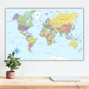 Carte du monde politique détaillée numérique - Carte politique imprimable, affiche de carte du monde, pays du monde, affiche d'art mural du monde, carte du monde