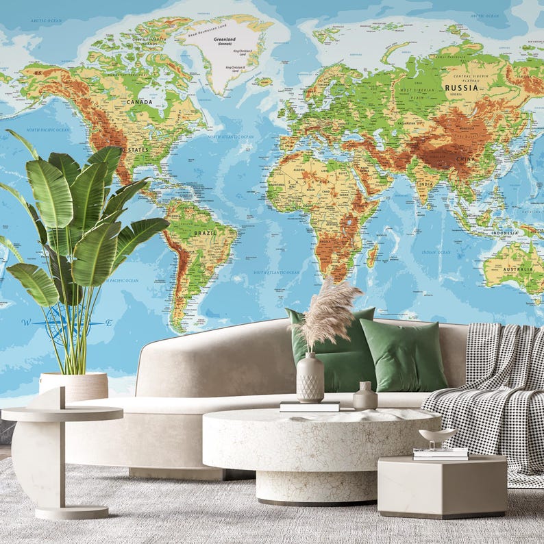 Digital Physical World Map - Highly Detailed Printable Poster | Map for ...