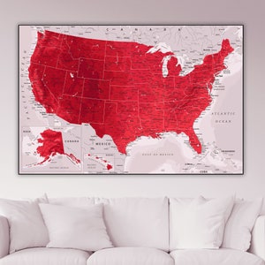 Impresión digital descargable con mapa de EE. UU., mapa grande imprimible de Estados Unidos, póster detallado del mapa de EE. UU., decoración de pared con mapa de EE. UU., regalo de viaje de Navidad