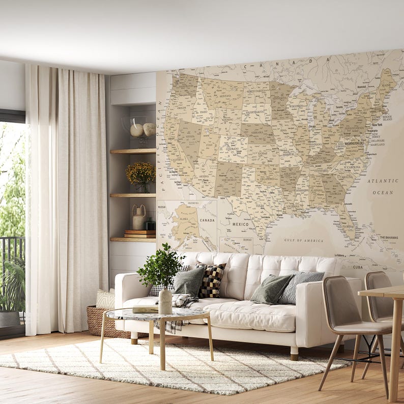 Printable Map of America with States & Major Cities - Vintage Pastel USA Wall Art Poster | US Map Print