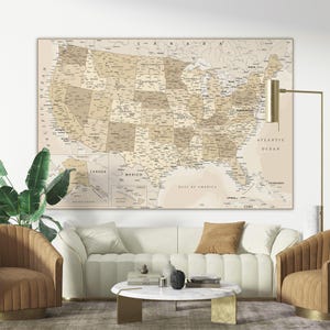 Printable Map of America with States and Major Cities - Pastel Wall Art Map | Vintage USA Map Print, States of America Map Digital Download