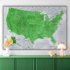 Printable United States of America map, USA travel map for room decor, Green & grey wall art, USA Map print, Digital Download Large Wall Map