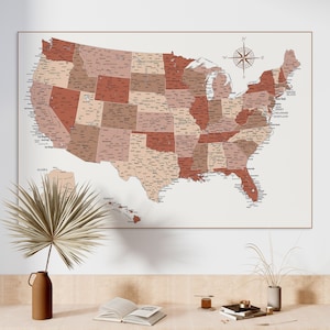 USA Karte Terrakotta digitaler download | Braun & Beige USA Karte | Hochauflösende druckbare USA Karte | Großes Wandkarten Poster Digitaldruck