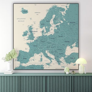 Mapa político europeo / Países de Europa azul imprimibles / Mapa de Europa listo para imprimir para carteles, fondos de pantalla / Mapa para decoración de pared para el hogar y la escuela