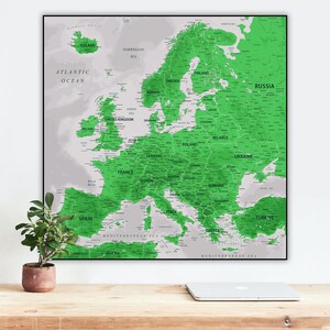 Mapa de Europa imprimible - Mapa político y geográfico de los países europeos - Mapa verde detallado de Europa - Descargar mapa de Europa occidental y oriental