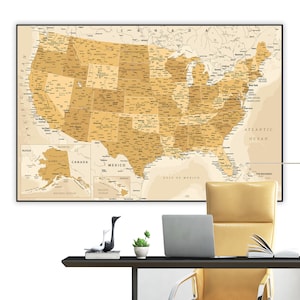 USA Karte digitaler Download Poster - Detailkarte von Amerika | Beige Grundschule, Wandkunst, USA Karte, Staaten, Amerika