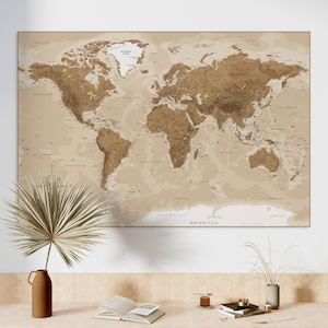 Große Weltkarte digitaler download | Vintage hochauflösende Gold, Braun, Beige Karte | Druckbare Karte für Poster, Wallpapers, Wandbilder und Prints.