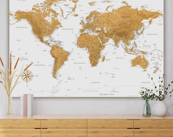 Printable Gold & White World Map Large Poster - Most Detailed Map