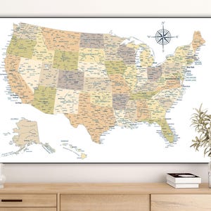Impresión de mapa de EE. UU. en pasteles digitales / Póster educativo de mapa de Estados Unidos / Póster y papel tapiz de mapa de EE. UU. neutral, detallado e imprimible Mapa para el hogar y la escuela