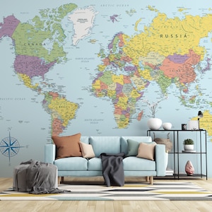 Digital Most Detailed World Map - Colorful Printable Poster | High-res Map of the World, Large Map with city | Classroom home wall art decor