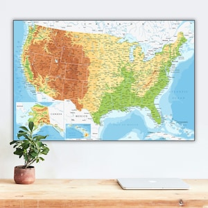 Physische Karte der Vereinigten Staaten von Amerika digitaler Download Poster - Detaillierte Landkarte der USA | Zuhause Schule US Wand Karte Druck, USA Map, Staaten Amerika