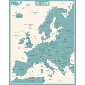 Mapa de Europa vintage (descarga digital) - Mapa de Europa / Póster imprimible / Países de Europa, Mapa europeo (impresión, JPG, PDF)