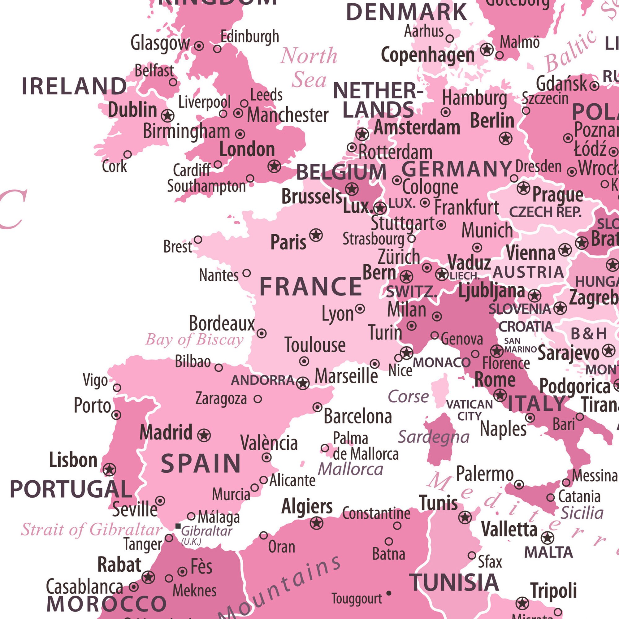Pink World Map Poster – Girls Room Decor, Trendy Wall Art (digital ...