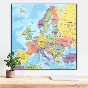 Carte politique numérique de l'Europe, carte européenne imprimable détaillée, affiche de la carte de l'Europe, pays d'Europe, affiche d'art mural Europe, carte de l'Europe