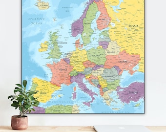Digital Political Map of Europe, Detailed Printable European Map, Europe map poster, Countries of Europe, Europe wall art poster, Europe map