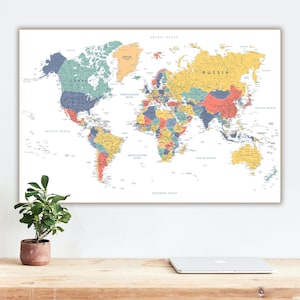 Highly Detailed Printable World Map - Digital Download Map with Countries for wall art poster, wallpaper, print