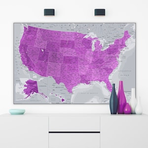 Printable United States Map - Purple USA Map Print | Kids Room Map, Girl room poster, Home school decor, Kids playroom Map Digital Download
