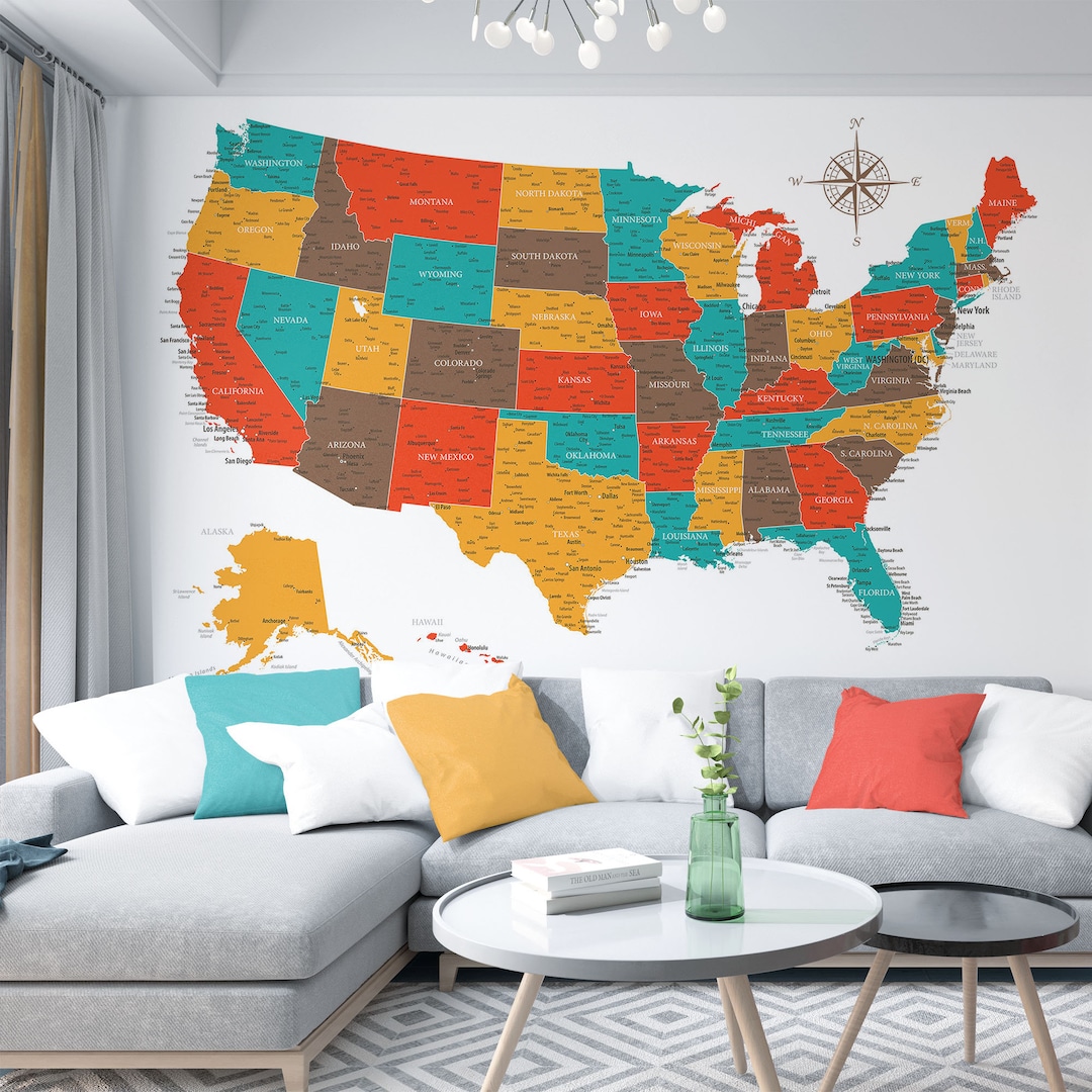 United States Map Digital Download - USA Large Wall Art Map for Posters ...
