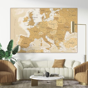 Europa Karte mit Ländern - Detaillierte druckbare beige Karte von Europa, digitale neutrale Farben Europakarte für Wandkunst, Poster, Tapete, Druck