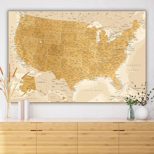 Digitaler Download detaillierte Landkarte von Amerika Beige & Gold, USA Map poster | Styled Home School Wand US-Karte | USA Karte, Staaten, Amerika