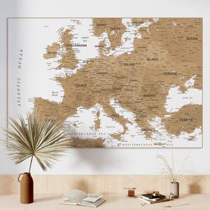 Hoch detaillierte Landkarte Europa - Instant Download Beige Europa Map, digitale neutrale Farben Europakarte für Poster, Wallpapers, Prints