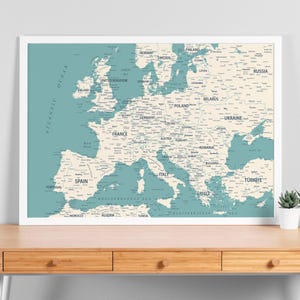 Mapa de Europa imprimible - Mapa de Europa digital, Países europeos, Descargar mapa moderno imprimible de Europa UE Póster grande Impresión artística Regalo