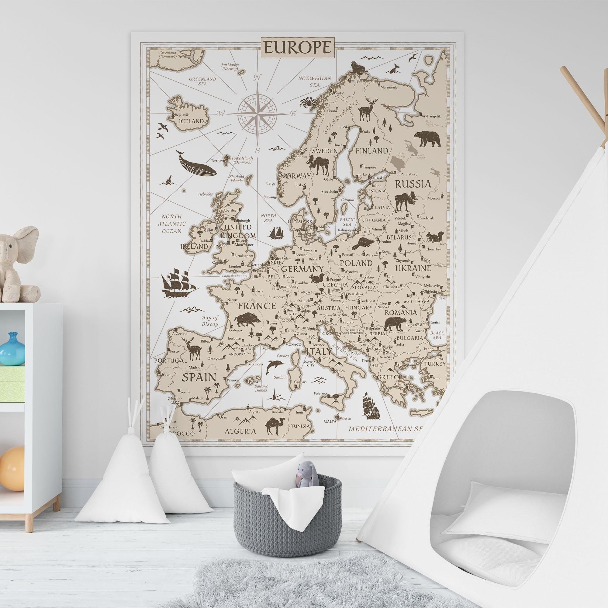 Printable Europe Map for Kids Playroom Educational Poster, Montessori ...