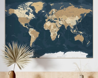 印刷可能なヴィンテージ世界地図：アンティークメルカトル図法