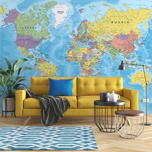 Póster con mapa político mundial detallado – Tamaño extragrande para imprimir (descarga digital)