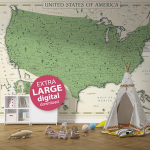 Kinder USA Karte Digitaler Download, Pastellgrün USA Print, USA Karte Poster für Klassenzimmer Dekor, Homeschool Karte, Kinderzimmer Wand Kunst, Digitale Karte