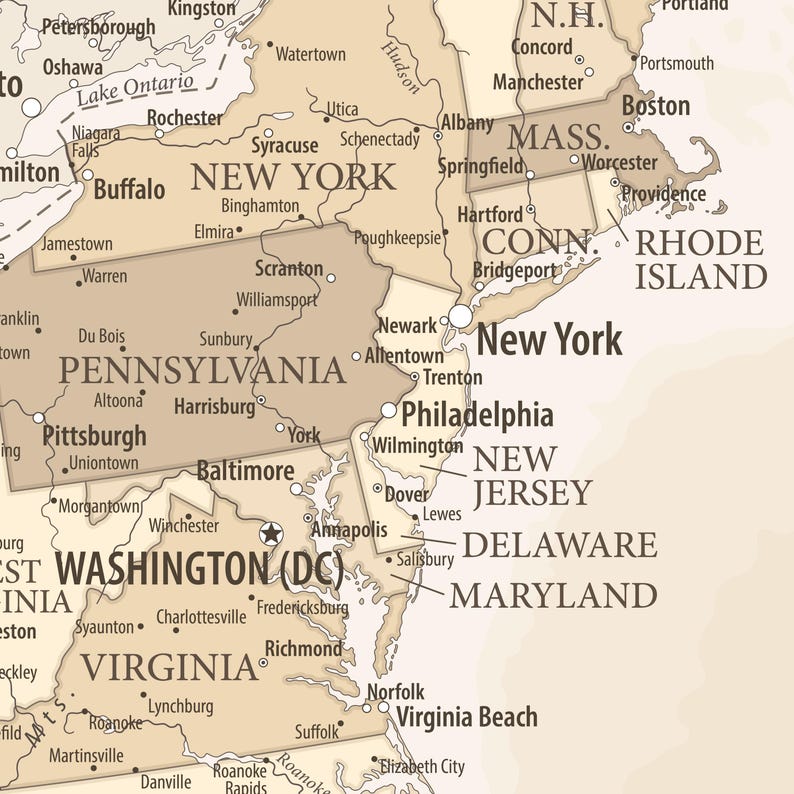 Printable Map of America with States and Major Cities - Pastel Wall Art Map | Vintage USA Map Print, States of America Map Digital Download