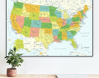USA Map Print - Klassische Reisekarte der USA - Poster (Digitaler Download)