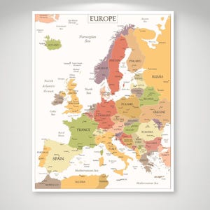 Affiche imprimable de la carte de l'Europe bohème – Art déco murale pour la classe et l'école à la maison (téléchargement numérique)