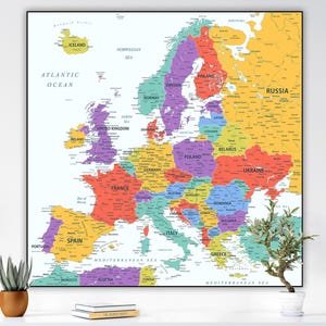 Detaillierte Europa Karte - Digitale Politische Farbe Karte Europas druckbarer Download, Kartierung Länder Europas, Europäische Karte, Europa Karte Poster