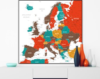 Europe Map - Political - Peel & Stick Removable Wall Decal - Etsy Canada