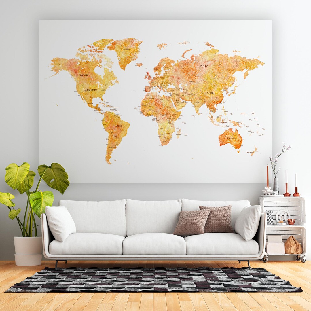 Watercolor World Map Poster – Extra Large Wall Art, Textured Neutral ...