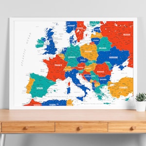 Digitale Politische Karte von Europa - Download Hoch detaillierte Reisekarte Europa, druckbares Poster, Kartierung der Länder Europas, Europakarte