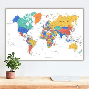 Druckbare Karte - Digitale Weltkarte Poster, Kartendruck für Wanddeko | Große Weltkarte, Weltkarte mit Ländern, Landkarte zum Herunterladen und ausdrucken