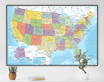 Printable United States Map Poster – Educational USA Map – Classroom Geography Large Wall Art