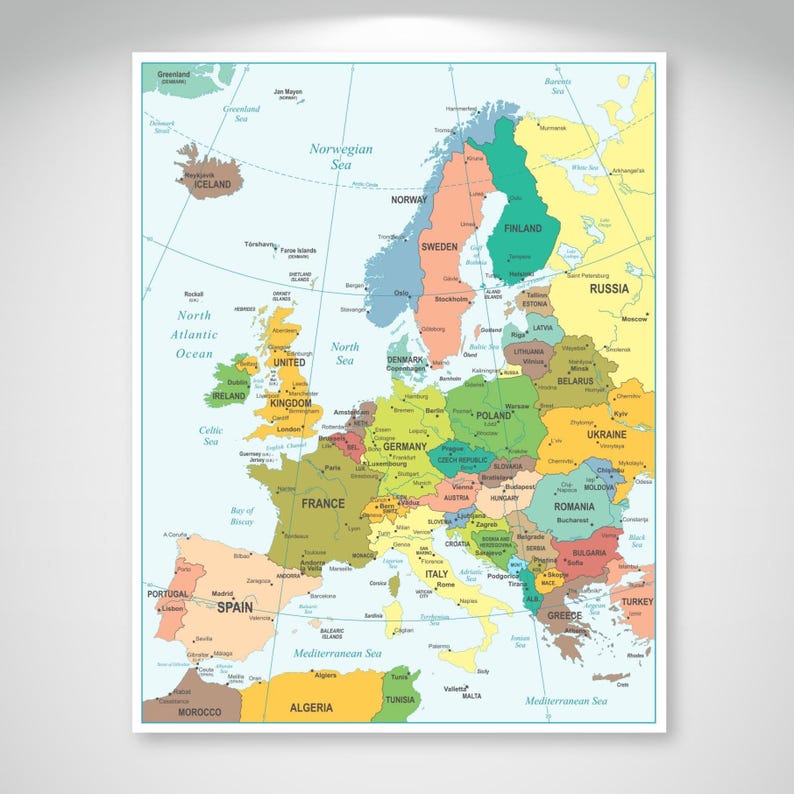 European Map.pdf Printable Europe Map – Political Geography Classroom Wall Art (digital ...