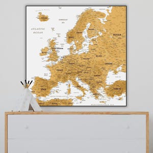 Mapa de Europa beige imprimible y muy detallado - Mapa político digital de Europa imprimible Descarga / Países de Europa, Mapa europeo para imprimir