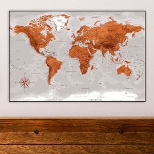 Carte du monde imprimable | Carte en terre cuite | Parfait pour les affiches, les papiers peints et les impressions | Carte numérique du monde | Décoration murale en terre cuite